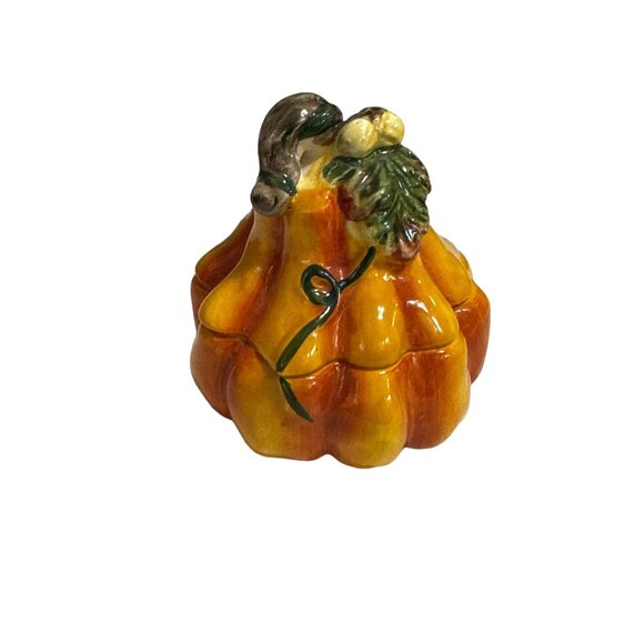Ceramic Pumpkin-Shaped Tea Light Candle Holder With Lid - Picture 1 of 8